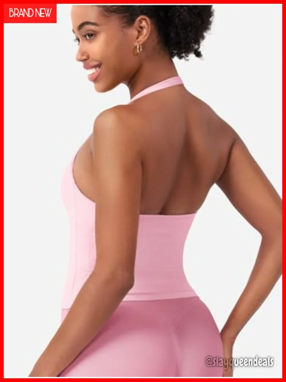 Halter Impact Tank Top Built in Bra Longline Crop Workout
